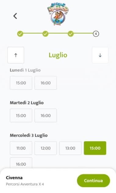 Versione responsive del booking engine Jungle Raider Park